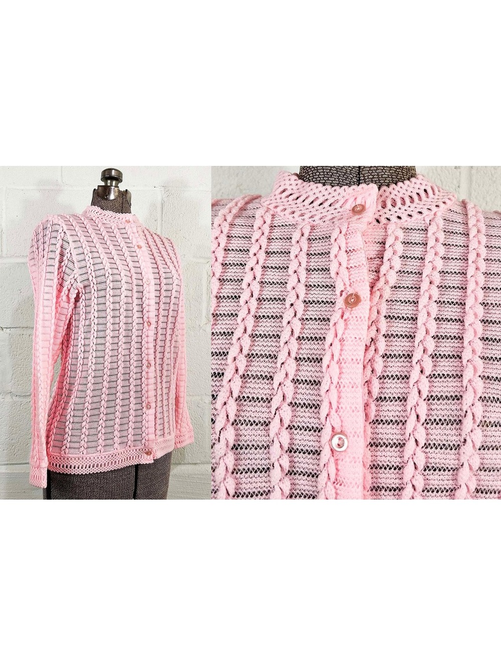 Vintage Pink Cardigan Knit Sweater Montgomery Ward Grandmacore 1970s Small